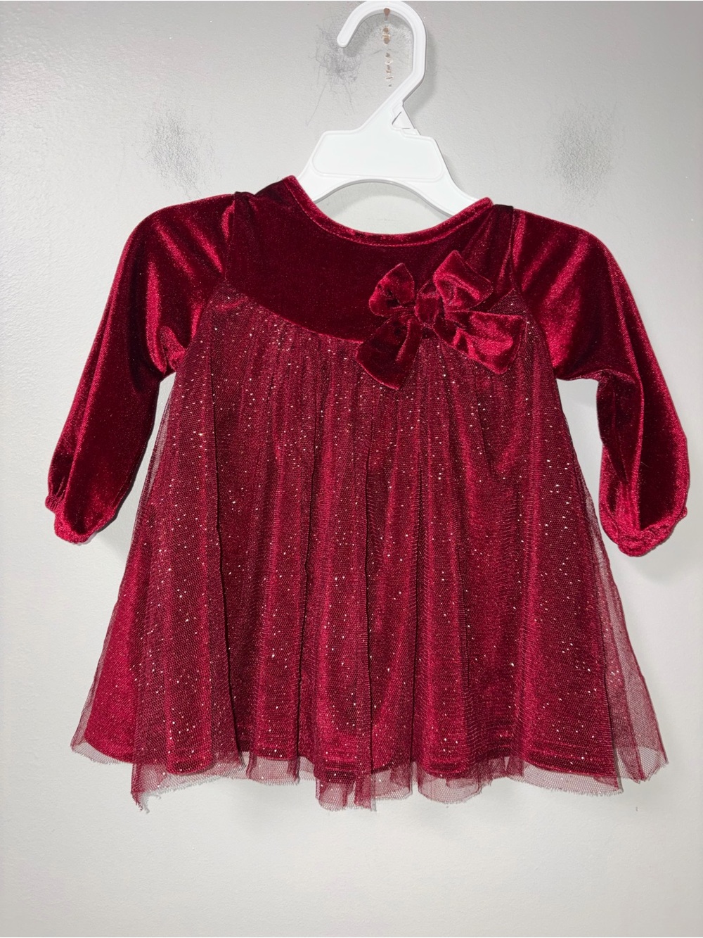 Baby Starters Burgundy Velvet Bodice Sparkle Tulle Skirt Christmas Dress 9M